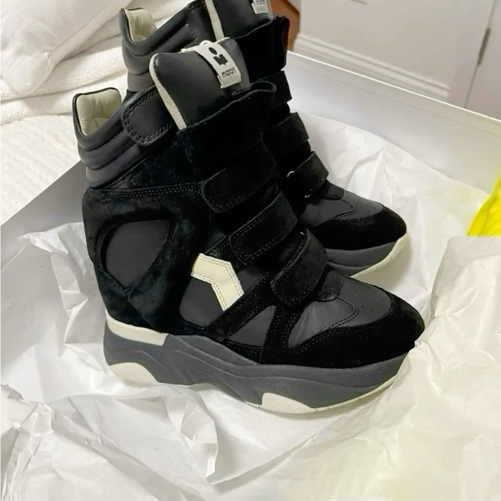 Isabel Marant Black and Gray Wedge Sneakers